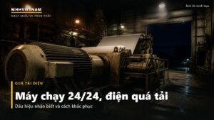 Mô tơ và máy giấy chạy ban đêm trong nhà xưởng