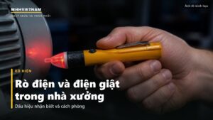 Bút thử điện cảm ứng báo đỏ trên vỏ mô tơ nhà xưởng
