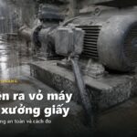 Nền ướt quanh mô tơ bơm trong xưởng giấy