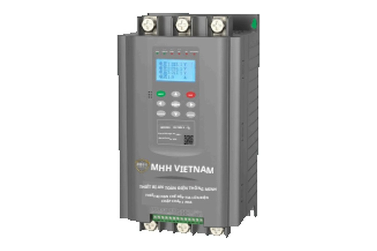 Thiết bị hạn chế tia lửa điện ba pha DL1MHH-3P100A-PT của MHHVIETNAM, ba đầu cốt phía trên và ba phía dưới, màn hình hiển thị thông số ba pha