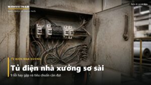 Tủ điện nhà xưởng sơ sài, dây nối tạm và bụi phủ