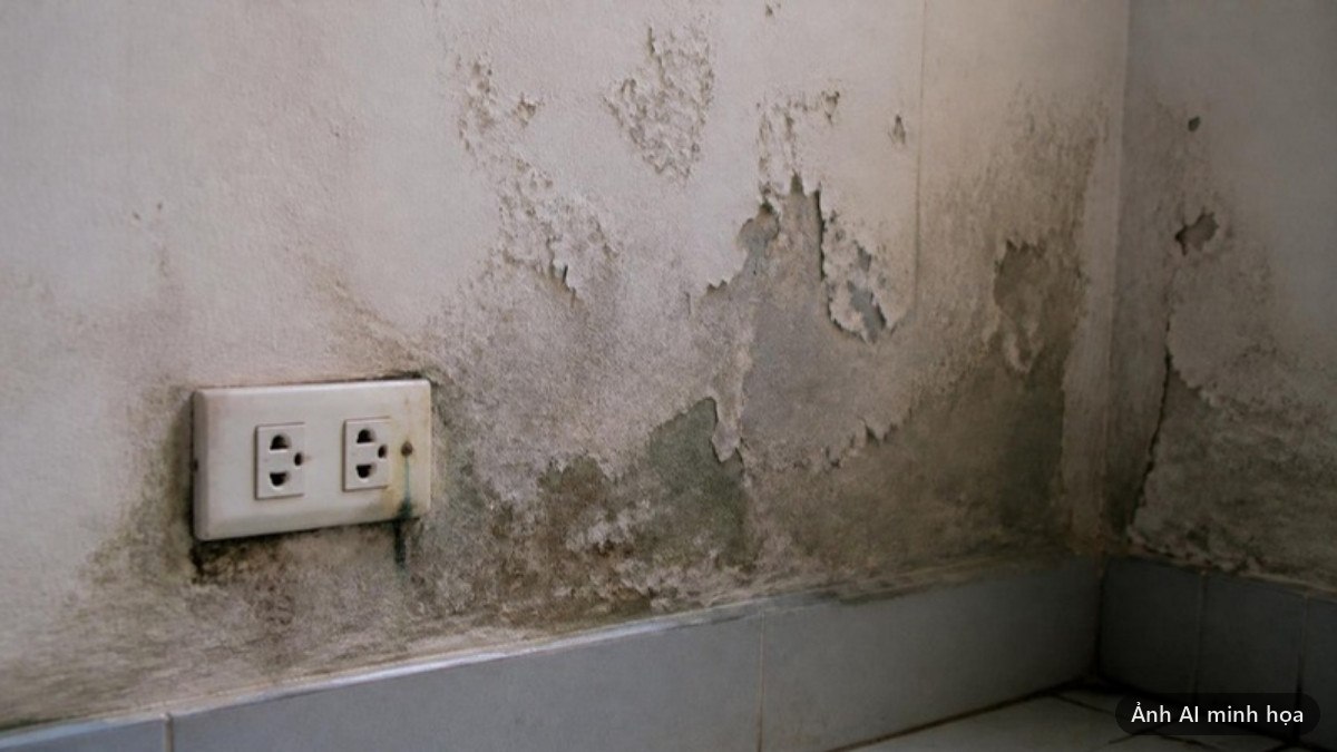 Tường ẩm mốc, sơn bong tróc quanh ổ cắm điện